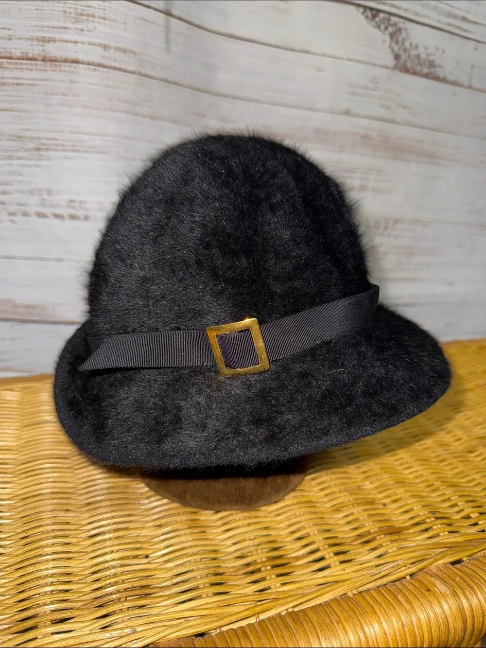 Kangol Vintage Black Fuzzy Angora Fur Bucket Hat